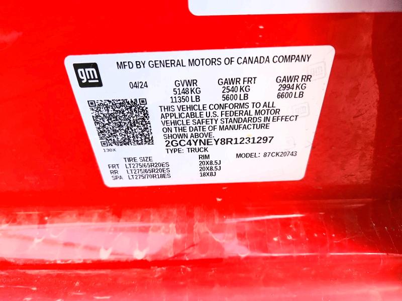 Продаж на аукціоні авто 2024 Chevrolet Silverado, vin: 2GC4YNEY8R1231297, номер лоту: 58780716