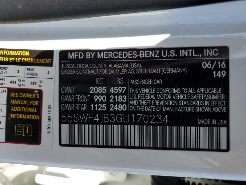 Aukcja sprzedaży 2016 Mercedes-benz C, vin: 55SWF4JB3GU170234, numer aukcji: 59118096