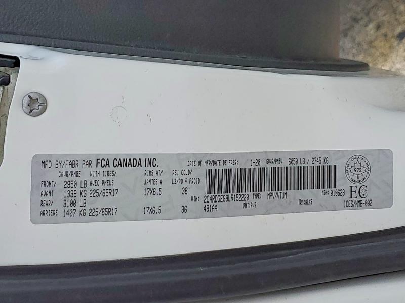 Aukcja sprzedaży 2020 Dodge Grand Caravan, vin: 2C4RDGEG9LR152220, numer aukcji: 57857586
