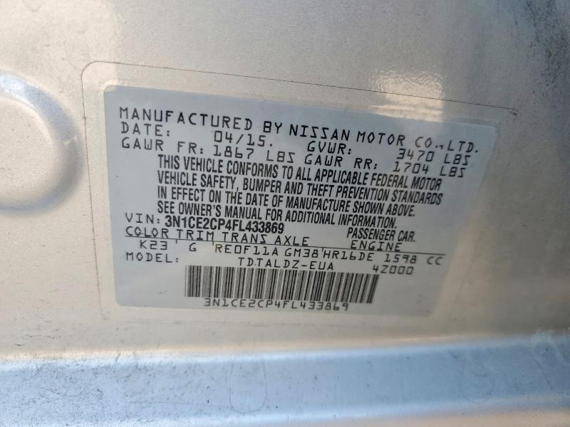 Aukcja sprzedaży 2015 Nissan Versa Note, vin: 3N1CE2CP4FL433869, numer aukcji: 57922736