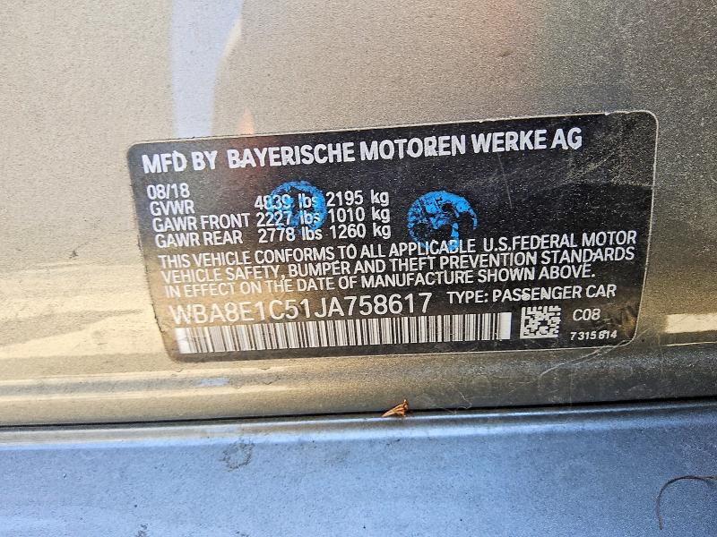 2018 Bmw 330e მანქანა იყიდება აუქციონზე, vin: WBA8E1C51JA758617, აუქციონის ნომერი: 54866486