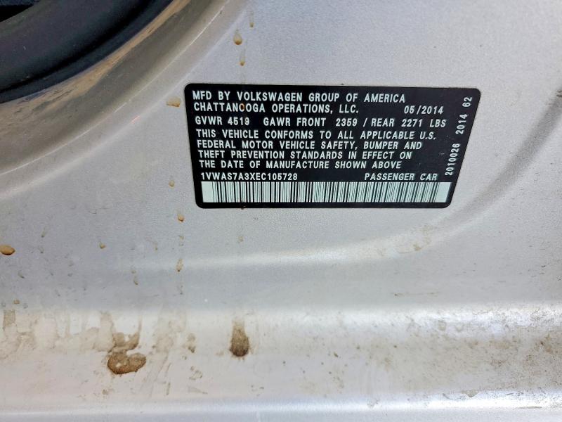 55941236 :رقم المزاد ، 1VWAS7A3XEC105728 vin ، 2014 Volkswagen Passat مزاد بيع