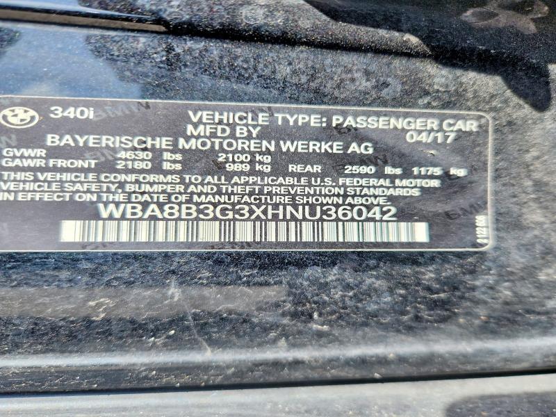 Продаж на аукціоні авто 2017 Bmw 340, vin: WBA8B3G3XHNU36042, номер лоту: 58889666