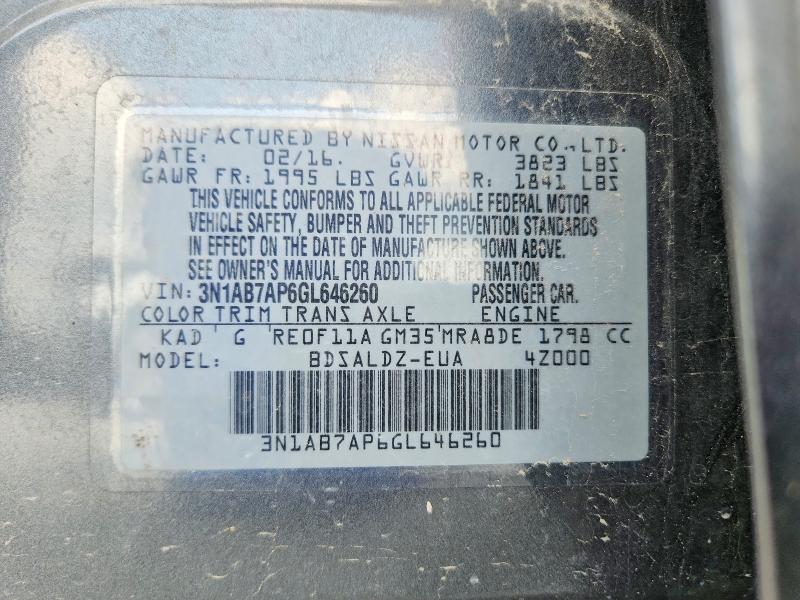 Aukcja sprzedaży 2016 Nissan Sentra, vin: 3N1AB7AP6GL646260, numer aukcji: 57604756