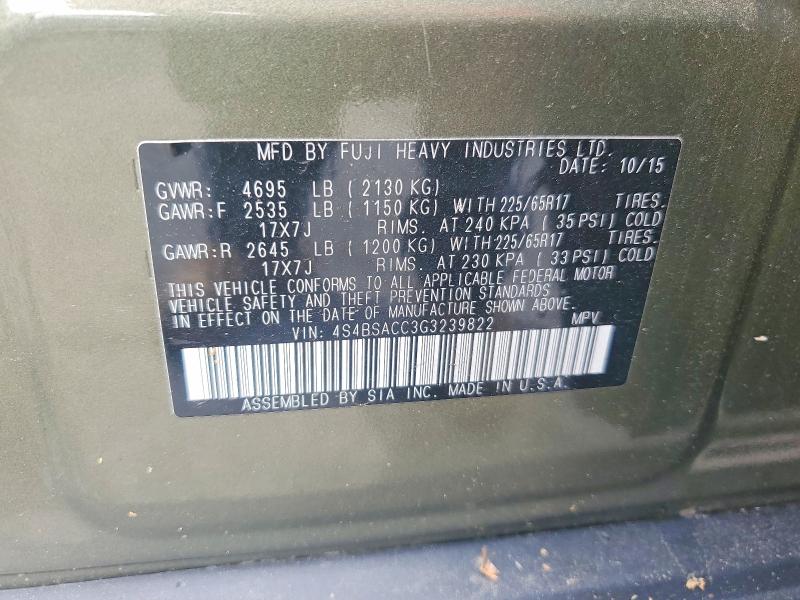 Продажа на аукционе авто 2016 Subaru Outback, vin: 4S4BSACC3G3239822, номер лота: 56781836