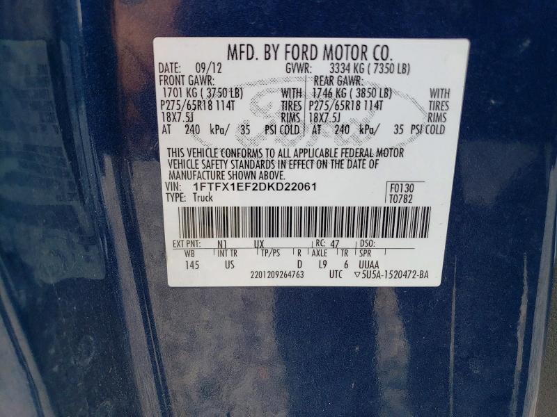2013 Ford F150 მანქანა იყიდება აუქციონზე, vin: 1FTFX1EF2DKD22061, აუქციონის ნომერი: 56426166
