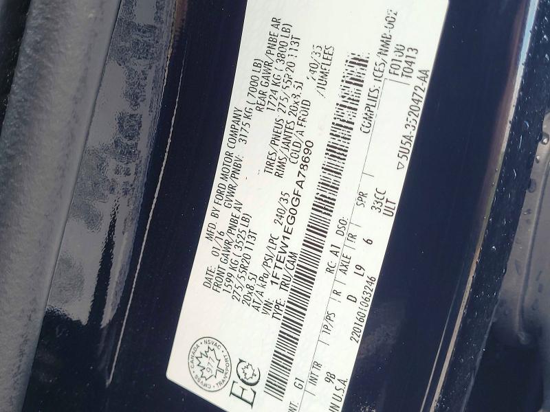 56883546 :رقم المزاد ، 1FTEW1EG0GFA78690 vin ، 2016 Ford F150 مزاد بيع