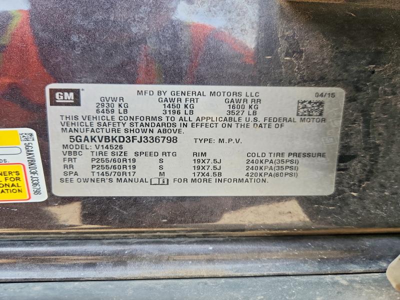 2015 Buick Enclave მანქანა იყიდება აუქციონზე, vin: 5GAKVBKD3FJ336798, აუქციონის ნომერი: 55966866