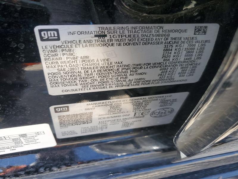 Aukcja sprzedaży 2022 Gmc Sierra, vin: 1GTPUEEL9NZ598868, numer aukcji: 56697696