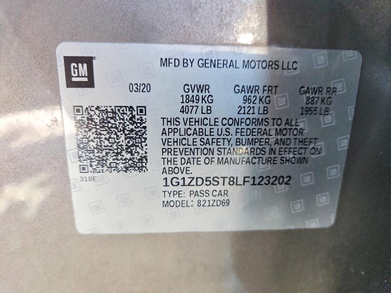 Aukcja sprzedaży 2020 Chevrolet Malibu, vin: 1G1ZD5ST8LF123202, numer aukcji: 55715446