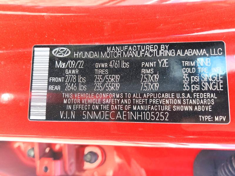 Продажа на аукционе авто 2022 Hyundai Tucson, vin: 5NMJECAE1NH105252, номер лота: 55146066