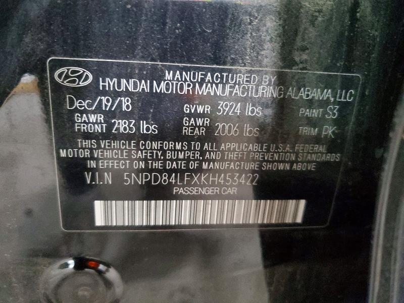 2019 Hyundai Elantra მანქანა იყიდება აუქციონზე, vin: 5NPD84LFXKH453422, აუქციონის ნომერი: 57839466