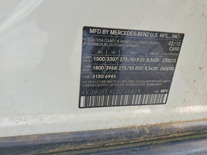 2012 Mercedes-benz Gl მანქანა იყიდება აუქციონზე, vin: 4JGBF2FEXCA784929, აუქციონის ნომერი: 52935646