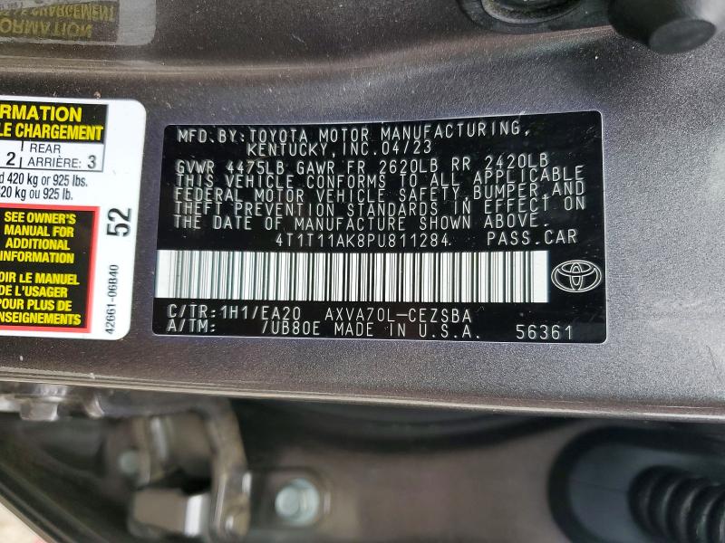 2023 Toyota Camry მანქანა იყიდება აუქციონზე, vin: 4T1T11AK8PU811284, აუქციონის ნომერი: 56884596