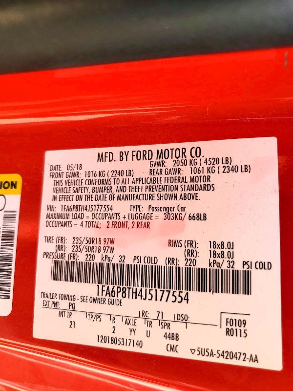 Продажа на аукционе авто 2018 Ford Mustang, vin: 1FA6P8TH4J5177554, номер лота: 57436976
