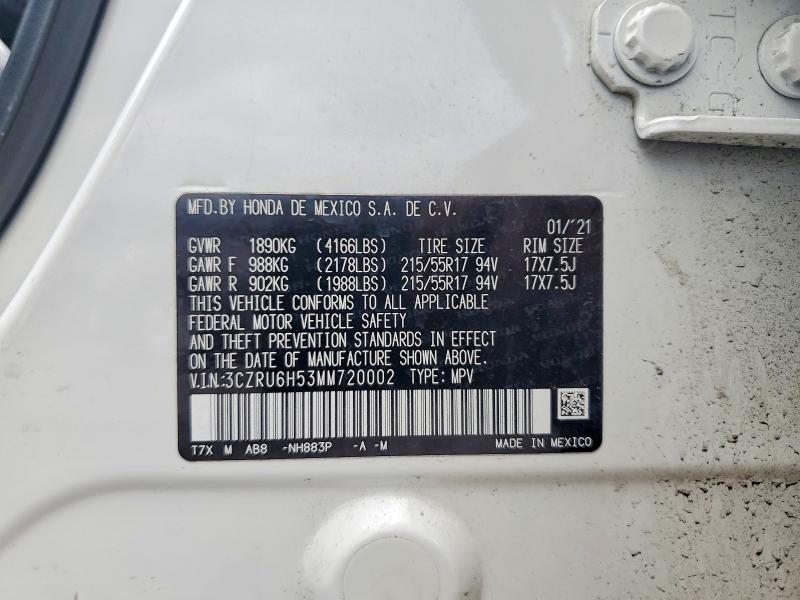 57120326 :رقم المزاد ، 3CZRU6H53MM720002 vin ، 2021 Hond Hr-v مزاد بيع