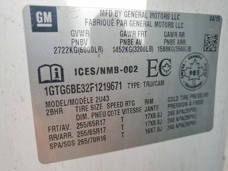 Продажа на аукционе авто 2015 Gmc Canyon, vin: 1GTG6BE32F1219671, номер лота: 57520806