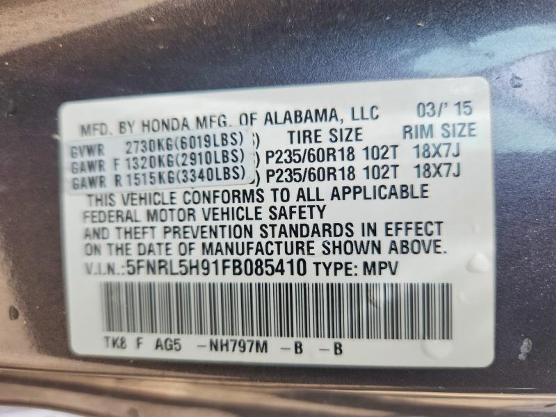 Aukcja sprzedaży 2015 Honda Odyssey, vin: 5FNRL5H91FB085410, numer aukcji: 58528206