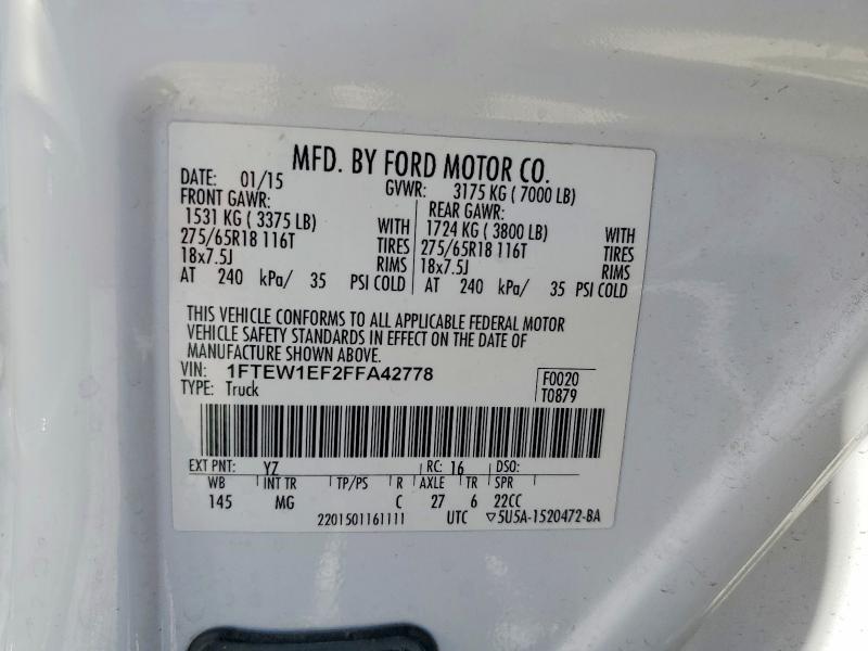 57153386 :رقم المزاد ، 1FTEW1EF2FFA42778 vin ، 2015 Ford F150 مزاد بيع
