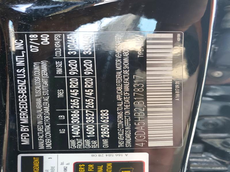 57208316 :رقم المزاد ، 4JGDA5HB2JB178317 vin ، 2018 Mercedes-benz Gle مزاد بيع