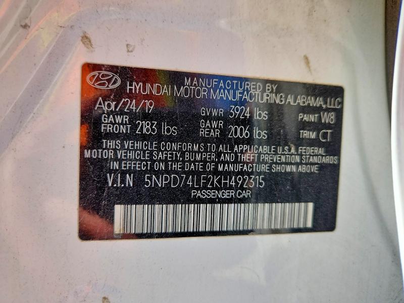 Продажа на аукционе авто 2019 Hyundai Elantra, vin: 5NPD74LF2KH492315, номер лота: 56027566
