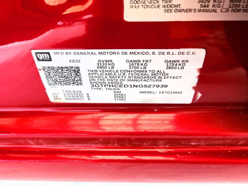 Aukcja sprzedaży 2022 Gmc Sierra, vin: 3GTPHCED1NG527939, numer aukcji: 58232016