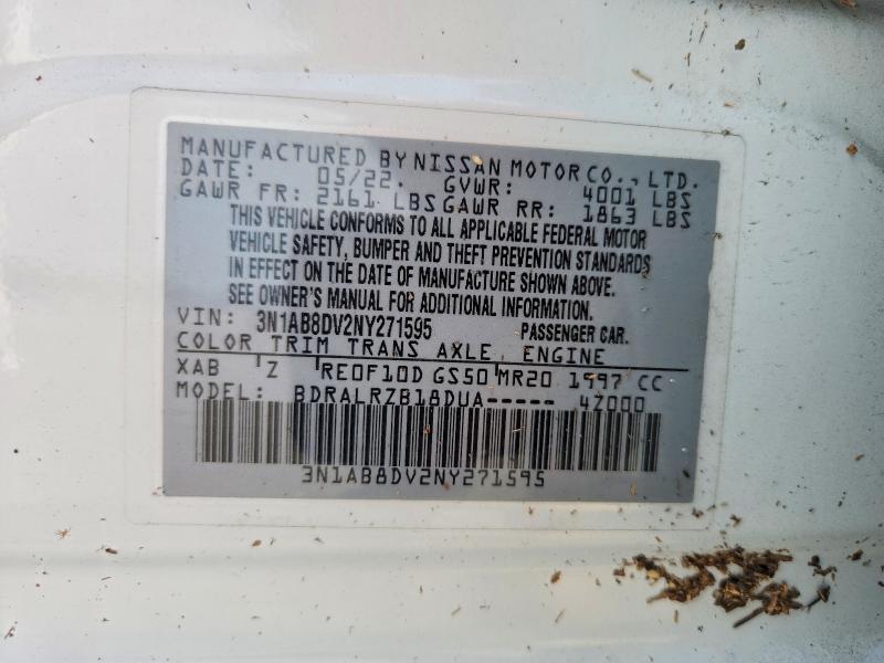 2022 Nissan Sentra მანქანა იყიდება აუქციონზე, vin: 3N1AB8DV2NY271595, აუქციონის ნომერი: 59233076