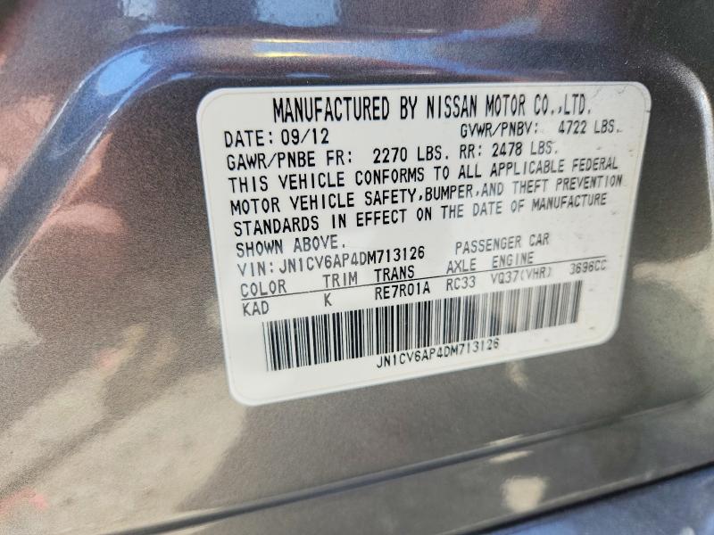 2013 Infiniti G37 Sedan მანქანა იყიდება აუქციონზე, vin: JN1CV6AP4DM713126, აუქციონის ნომერი: 56224446