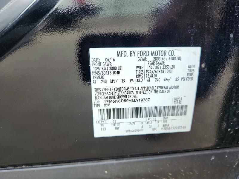 56303936 :رقم المزاد ، 1FM5K8D89HGA19787 vin ، 2017 Ford Explorer مزاد بيع