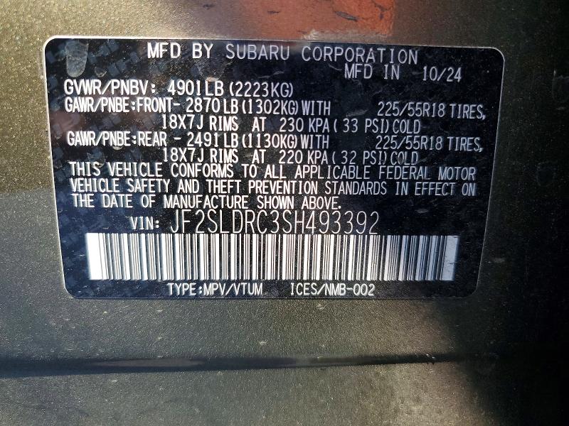Продаж на аукціоні авто 2025 Subaru Forester, vin: JF2SLDRC3SH493392, номер лоту: 58235036