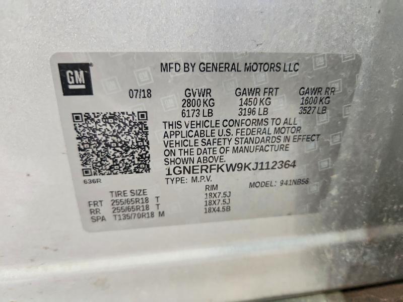 Aukcja sprzedaży 2019 Chevrolet Traverse, vin: 1GNERFKW9KJ112364, numer aukcji: 58028146