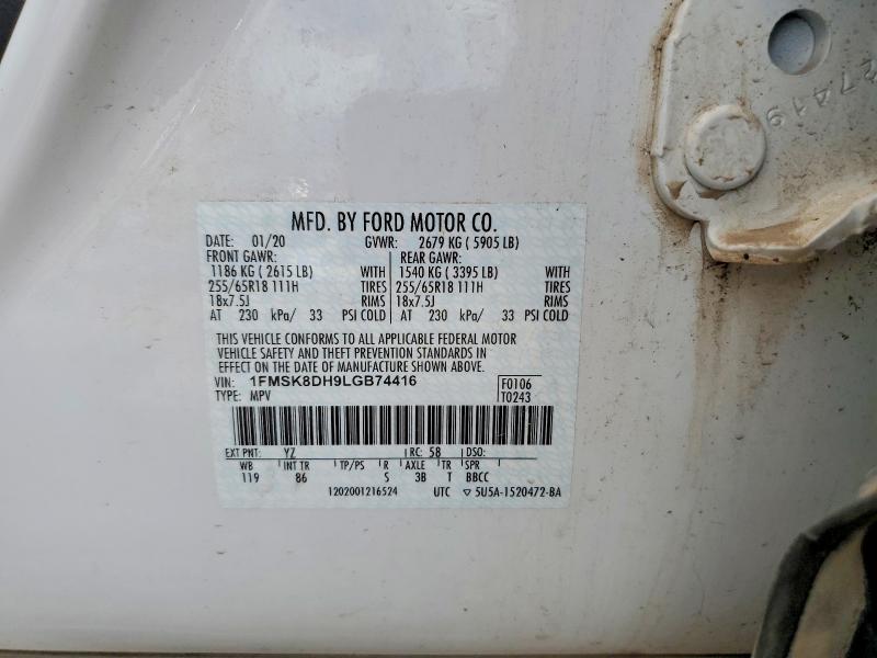 Продажа на аукционе авто 2020 Ford Explorer, vin: 1FMSK8DH9LGB74416, номер лота: 56951286