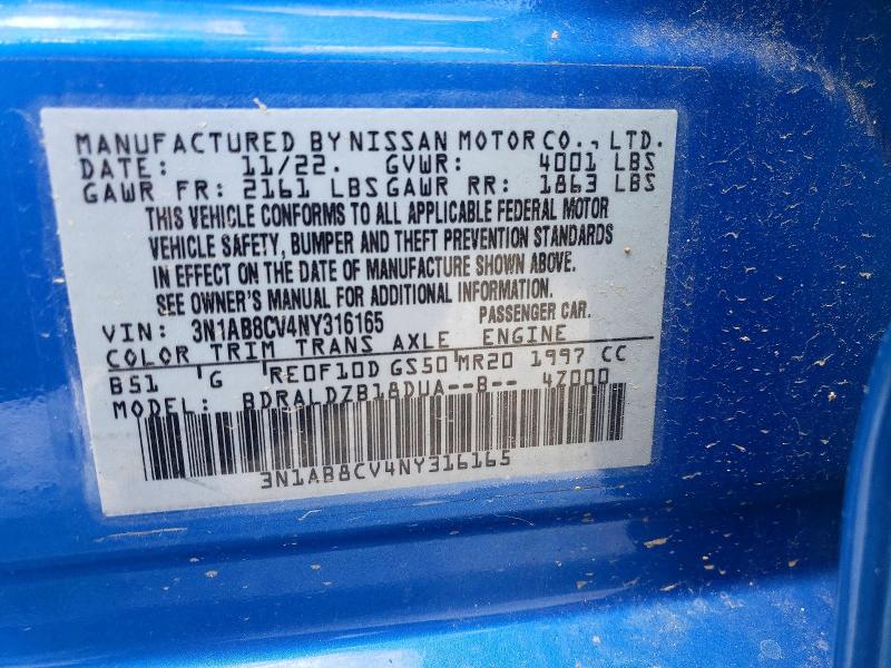 2022 Nissan Sentra მანქანა იყიდება აუქციონზე, vin: 3N1AB8CV4NY316165, აუქციონის ნომერი: 57916896