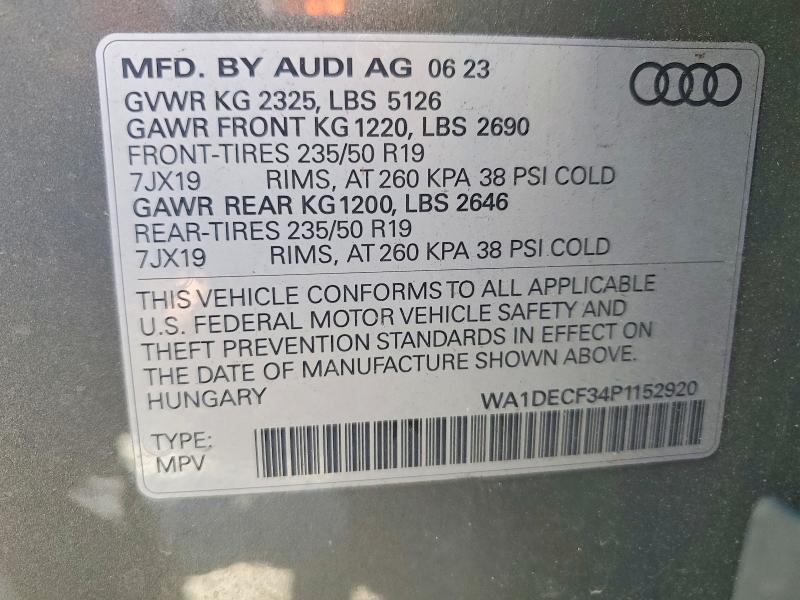 2023 Audi Q3 მანქანა იყიდება აუქციონზე, vin: WA1DECF34P1152920, აუქციონის ნომერი: 56865406