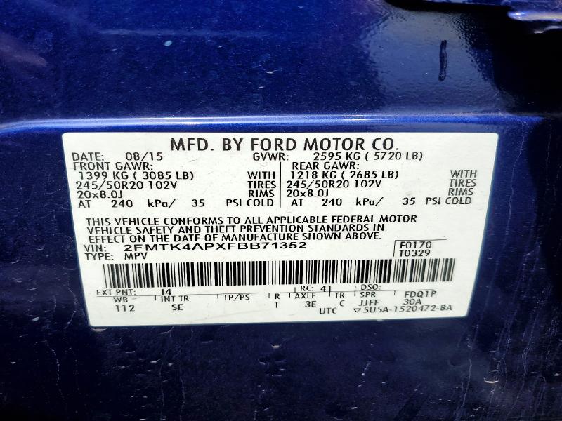 Продажа на аукционе авто 2015 Ford Edge, vin: 2FMTK4APXFBB71352, номер лота: 56620486