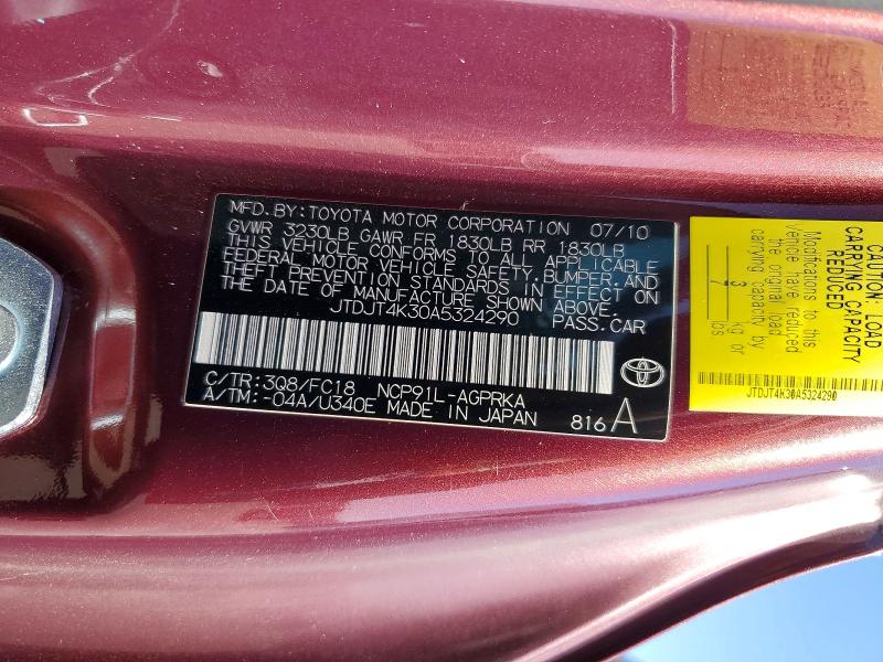 Aukcja sprzedaży 2010 Toyota Yaris, vin: JTDJT4K30A5324290, numer aukcji: 56822296