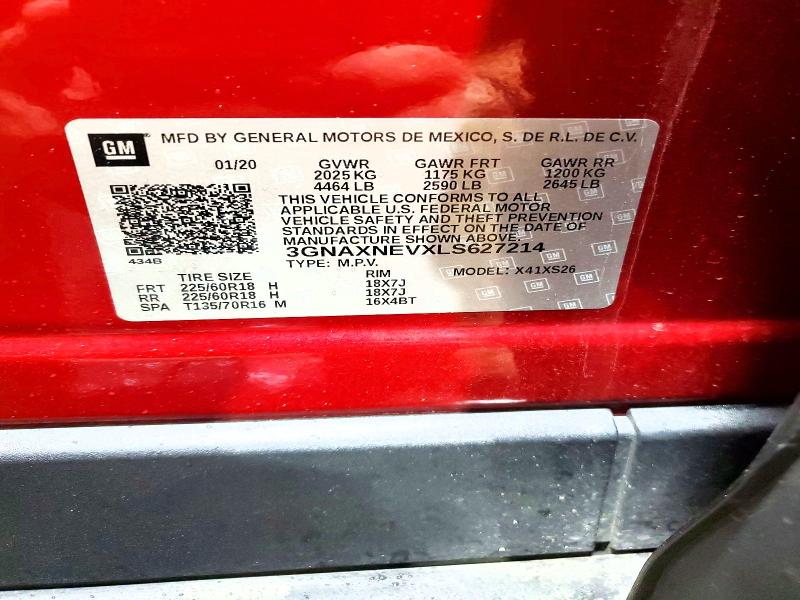 57841856 :رقم المزاد ، 3GNAXNEVXLS627214 vin ، 2020 Chevrolet Equinox مزاد بيع