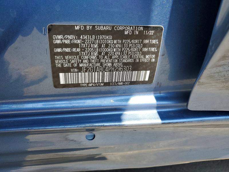 Aukcja sprzedaży 2023 Subaru Crosstrek, vin: JF2GTABC4PH296303, numer aukcji: 56630486