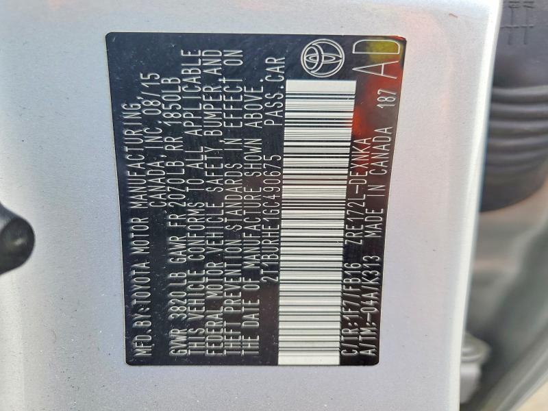 Продажа на аукционе авто 2016 Toyota Corolla, vin: 2T1BURHE1GC490675, номер лота: 56450216