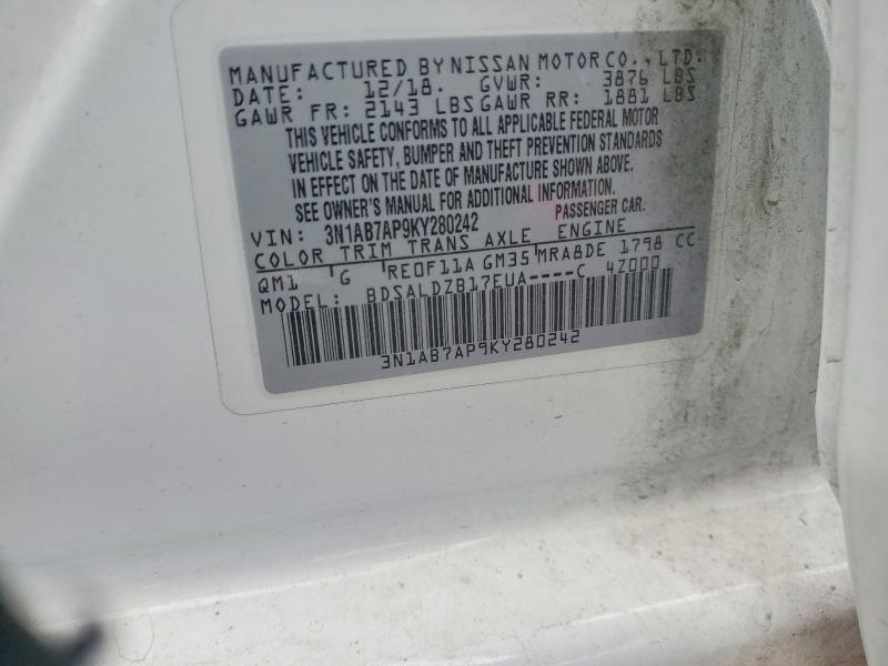 Продаж на аукціоні авто 2019 Nissan Sentra, vin: 3N1AB7AP9KY280242, номер лоту: 57872136