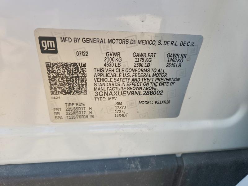 Продажа на аукционе авто 2022 Chevrolet Equinox, vin: 3GNAXUEV9NL288002, номер лота: 57418476