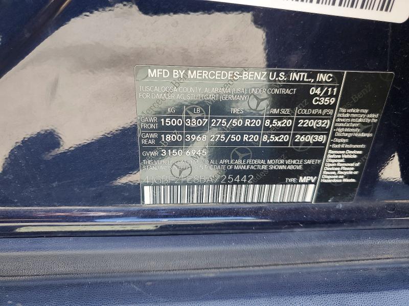 Продажа на аукционе авто 2011 Mercedes-benz Gl, vin: 4JGBF2FE8BA725442, номер лота: 56222496