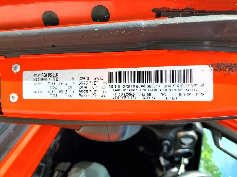 Aukcja sprzedaży 2018 Jeep Wrangler, vin: 1C4GJXAN2JW180935, numer aukcji: 57021136