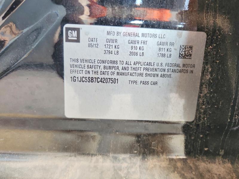 2012 Chevrolet Sonic მანქანა იყიდება აუქციონზე, vin: 1G1JC5SB7C4207501, აუქციონის ნომერი: 57557346