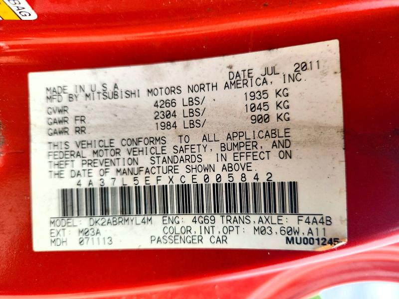 Продаж на аукціоні авто 2012 Mitsubishi Eclipse, vin: 4A37L5EFXCE005842, номер лоту: 57757376