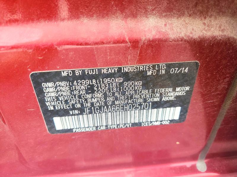 Продажа на аукционе авто 2014 Subaru Impreza, vin: JF1GJAA66EH025701, номер лота: 57620876