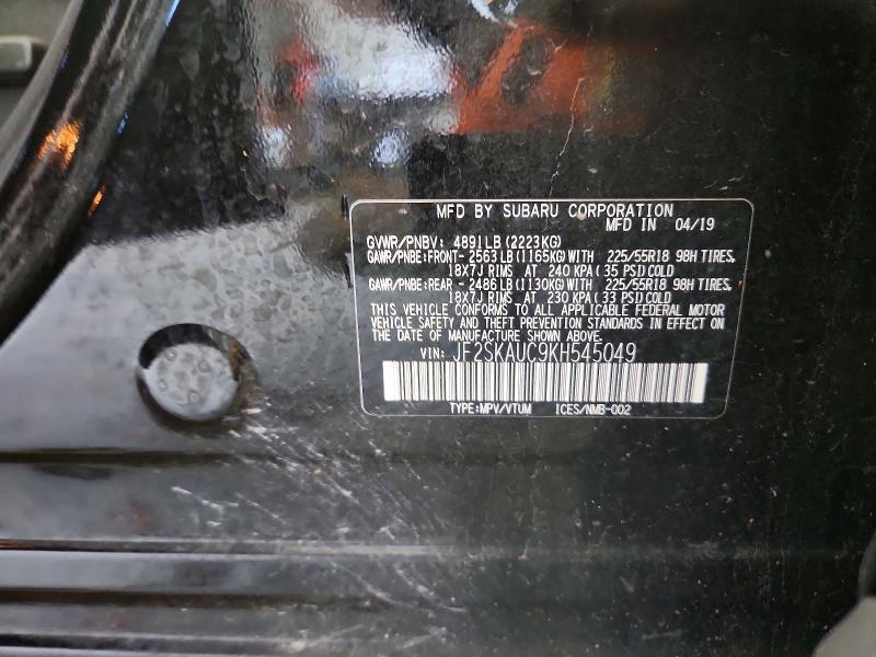 2019 Subaru Forester მანქანა იყიდება აუქციონზე, vin: JF2SKAUC9KH545049, აუქციონის ნომერი: 57853746