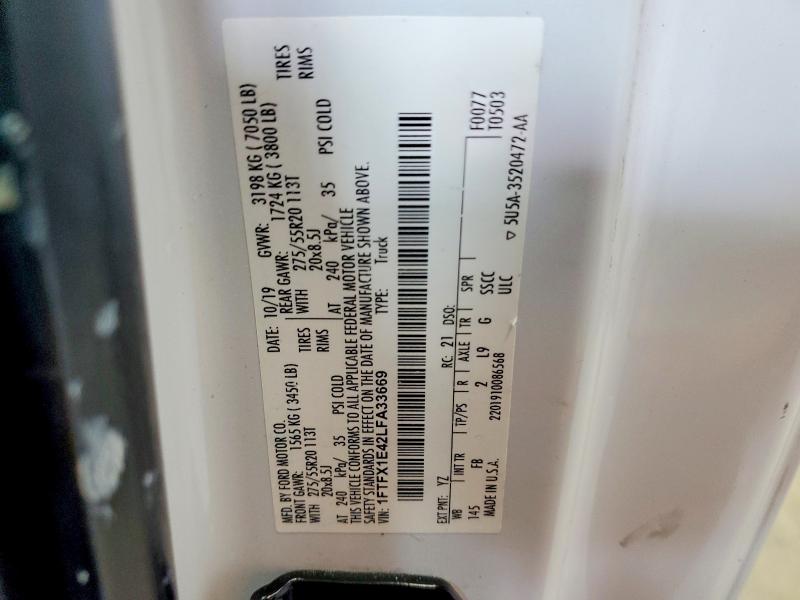 57618946 :رقم المزاد ، 1FTFX1E42LFA33669 vin ، 2020 Ford F150 مزاد بيع