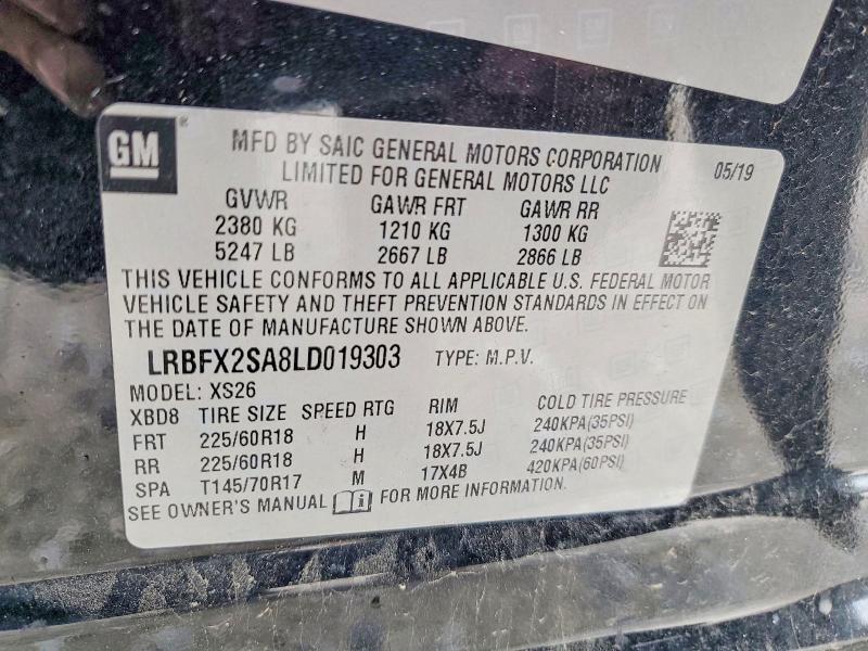 2020 Buick Envision მანქანა იყიდება აუქციონზე, vin: LRBFX2SA8LD019303, აუქციონის ნომერი: 57568836