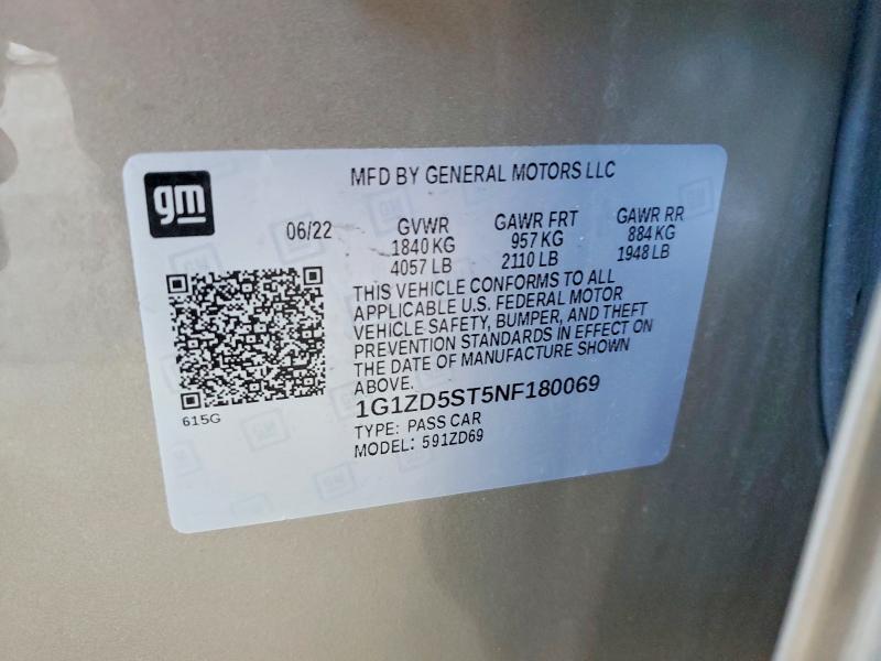 Auction sale of the 2022 Chevrolet Malibu, vin: 1G1ZD5ST5NF180069, lot number: 59325456
